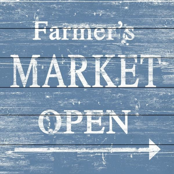 "Farmer's Market Open" Painting Print on White Wood, 32"x32"