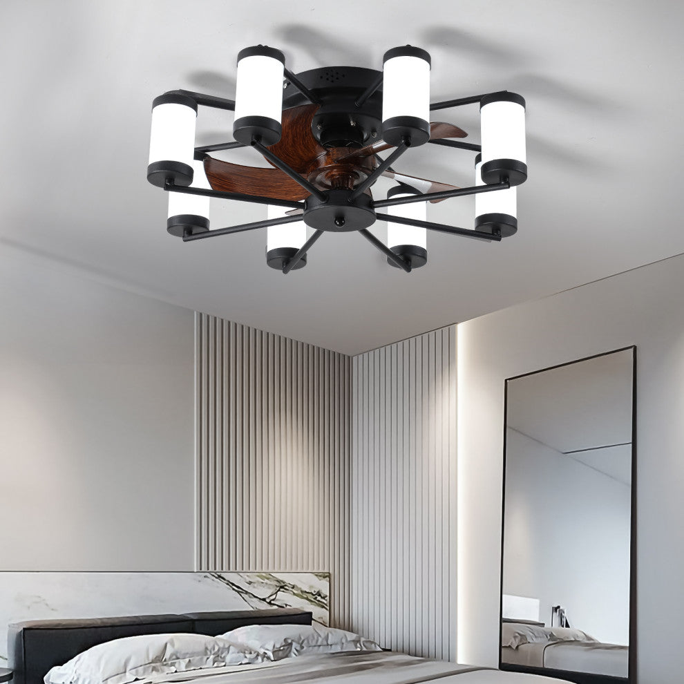 22 in. W x 8 in. H Iron Ceiling Fan in Black and White with Dimmable LED Lights