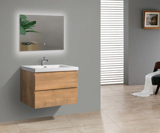 Alma-Pre Wall Mount Vanity With White Sink, Natural Oak, 30"