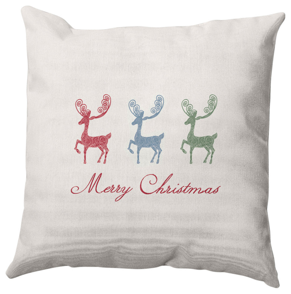 Merry Christmas Reindeer Decorative Throw Pillow, Multi-Green, 18"x18"