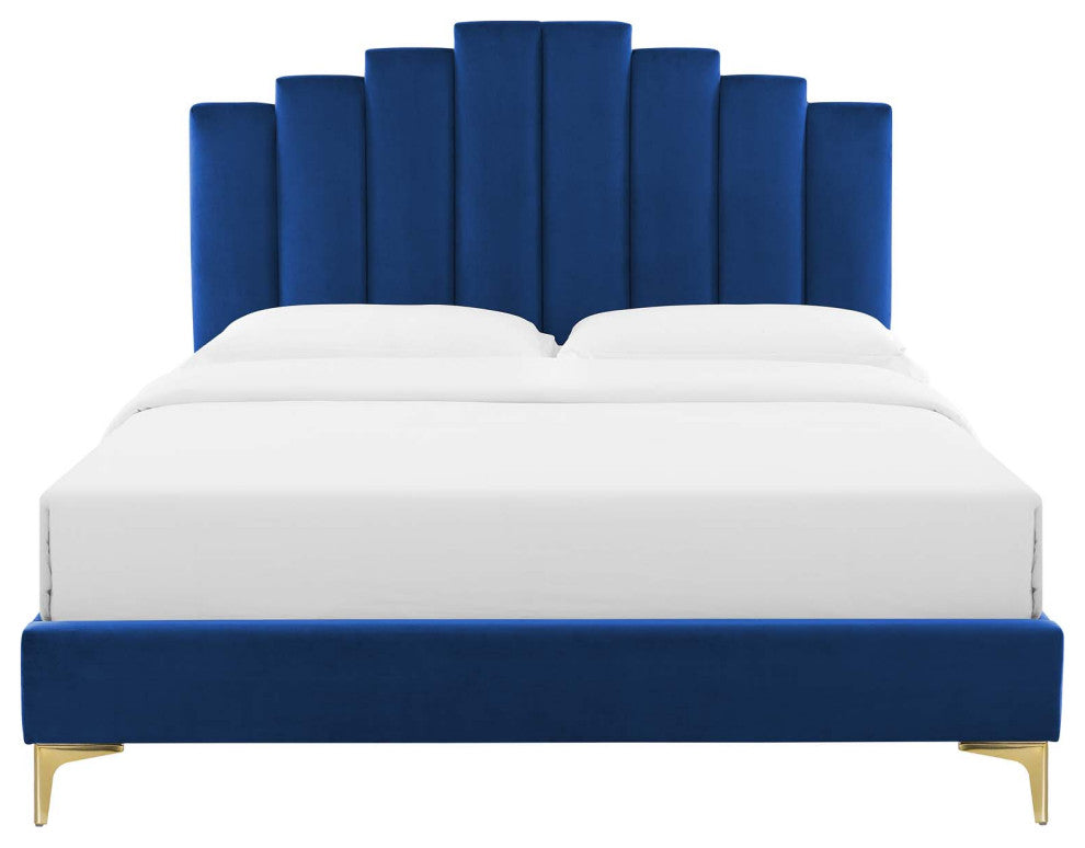 Elise Queen Performance Velvet Platform Bed Navy
