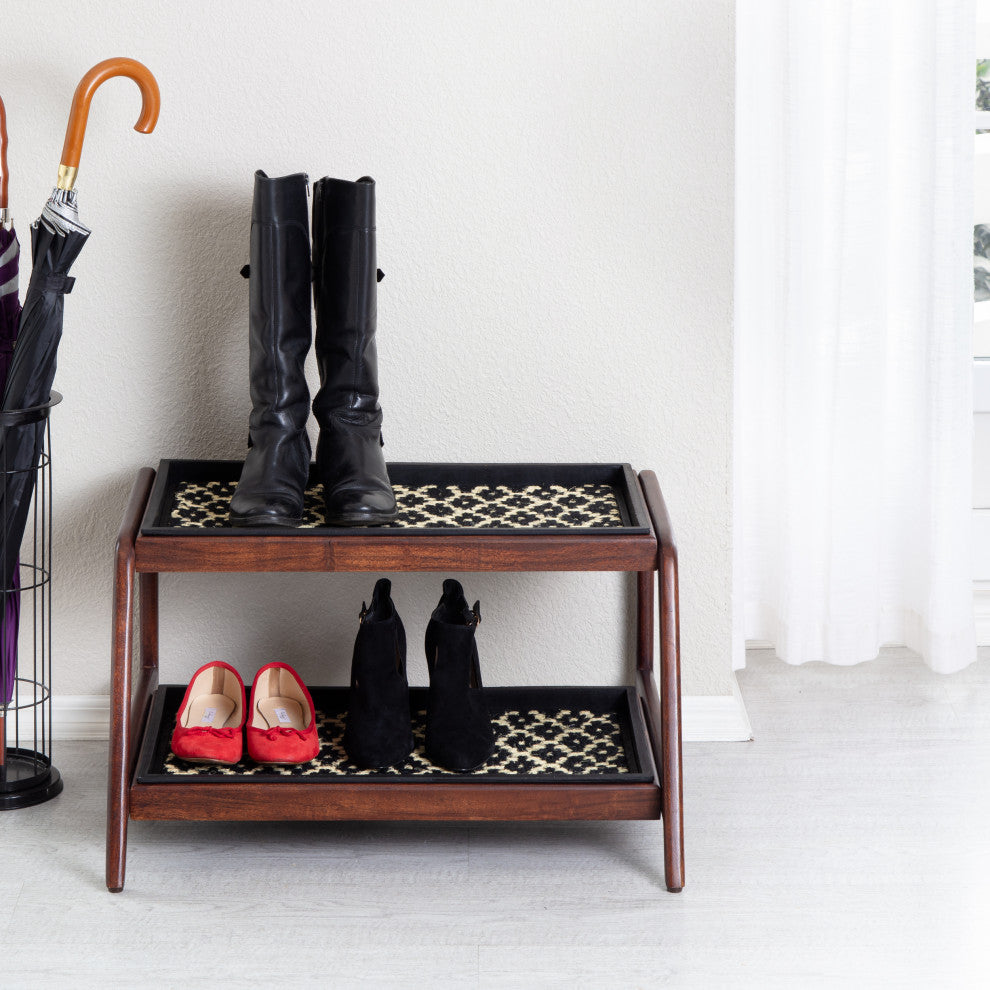 Double-Tier Brown Stand With 2-Pair Rubber Boot Trays Madagascar