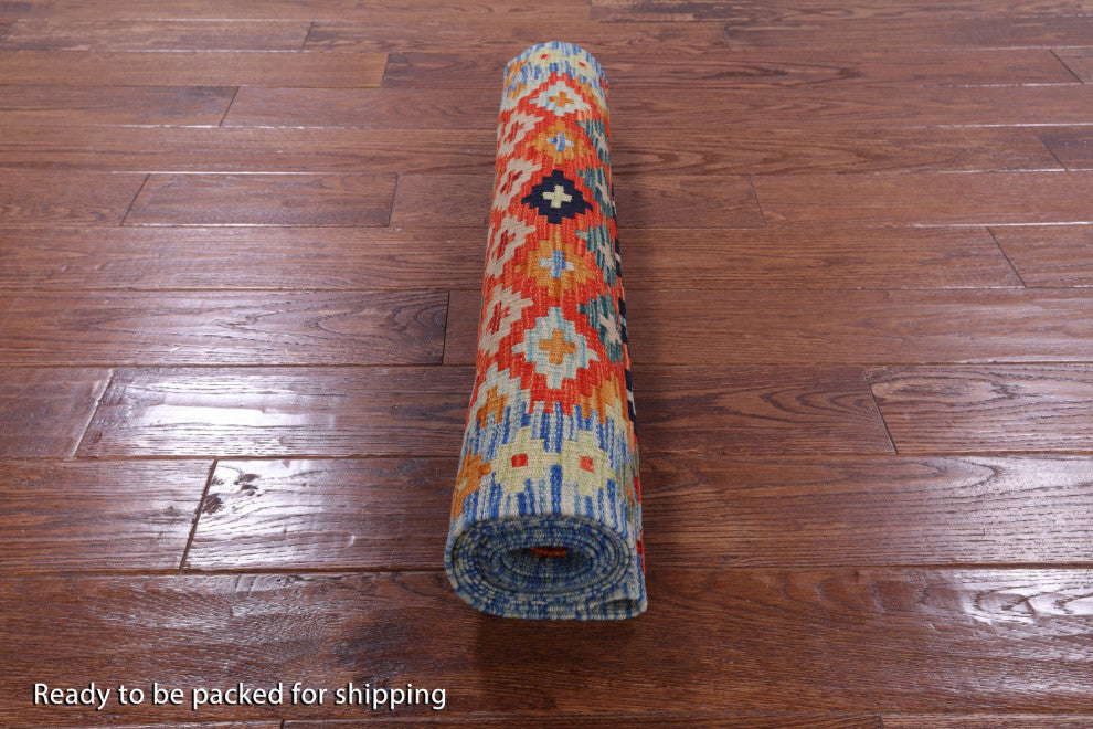 2' 7" X 10' 0" Runner Wool On Wool Flat Weave Kilim Reversible Rug Q9467