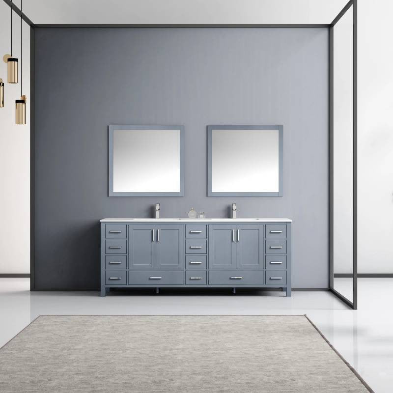 Jacques 84" Dark Grey Double Sink Vanity with Quartz Top, With Mirror