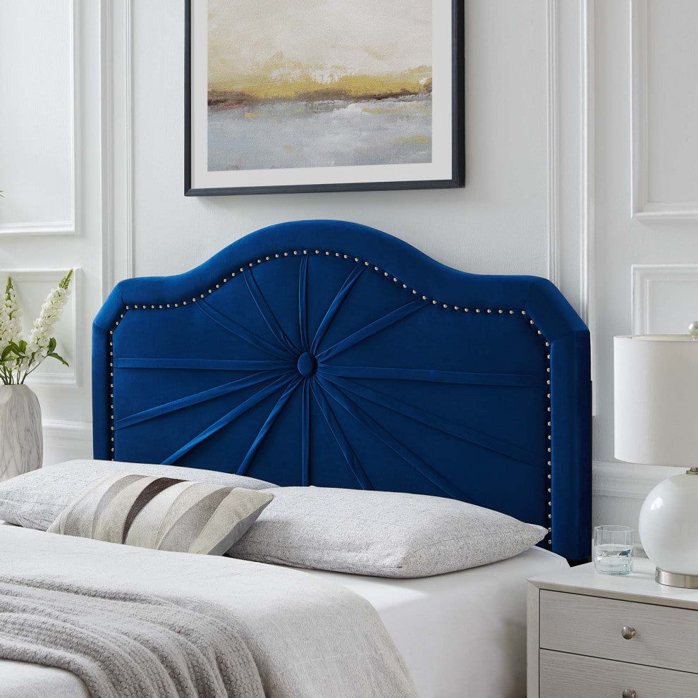 Headboard, Full Queen Size, Velvet, Blue Navy, Modern Contemporary, Bedroom