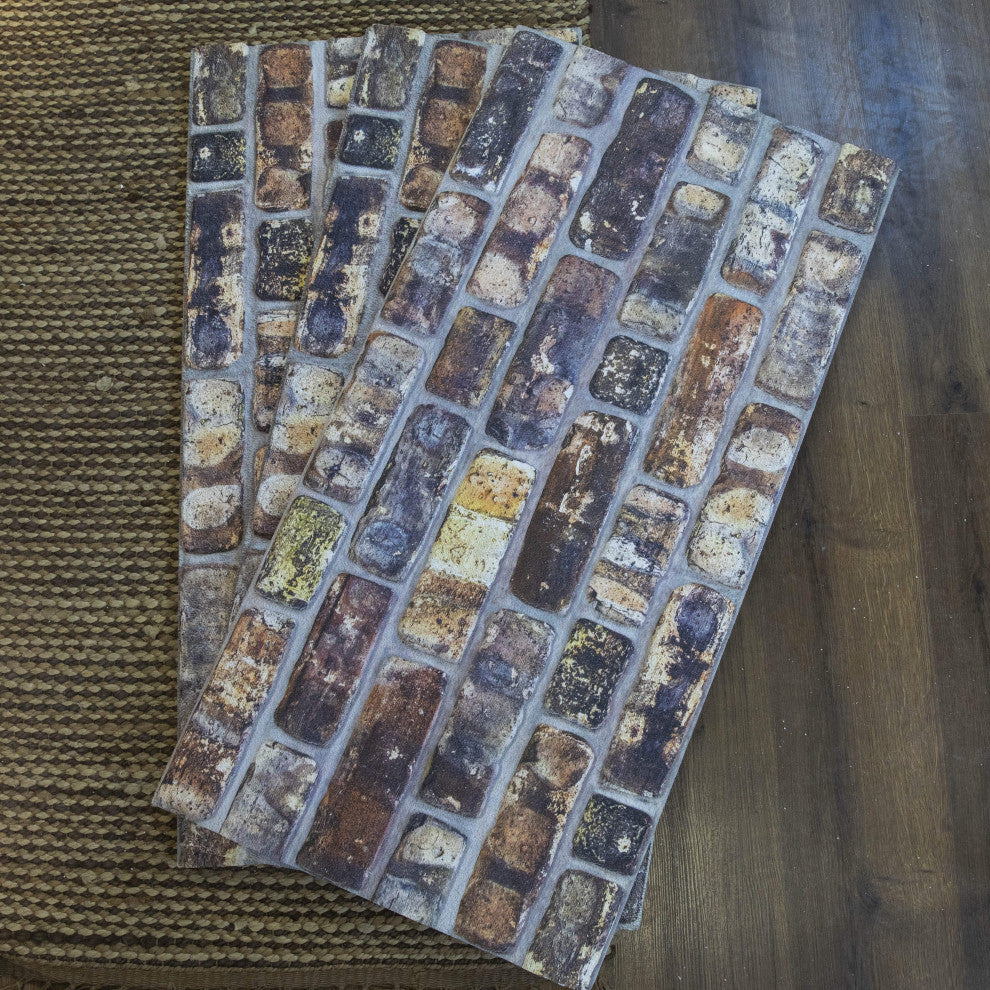 Faux Brick 3D Wall Panels, Multicolored, Set of 10, Covers 54 sq ft