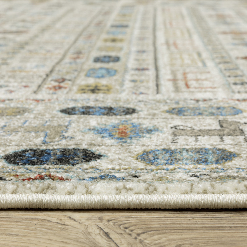 Vander Tribal Border Ivory/Multi Indoor Area Rug, Ivory, 7'10"x10'