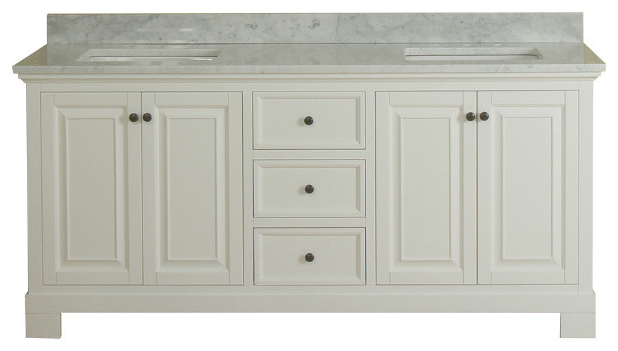 Richmond 72" Double Vanity in White, Carrera Marble Top and Mirror