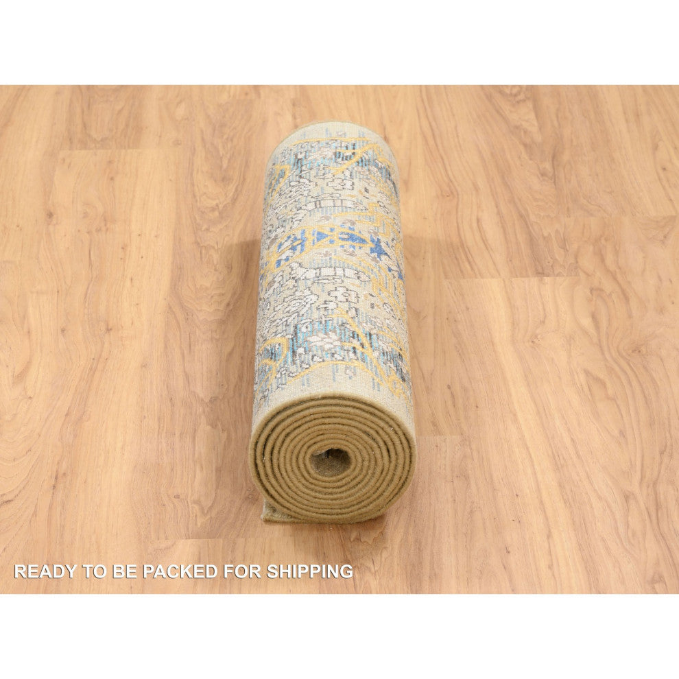 Tan/Brown Transitional Sarouk Silk With Wool Hand Knotted Runner Rug, 2'6"x12'1"