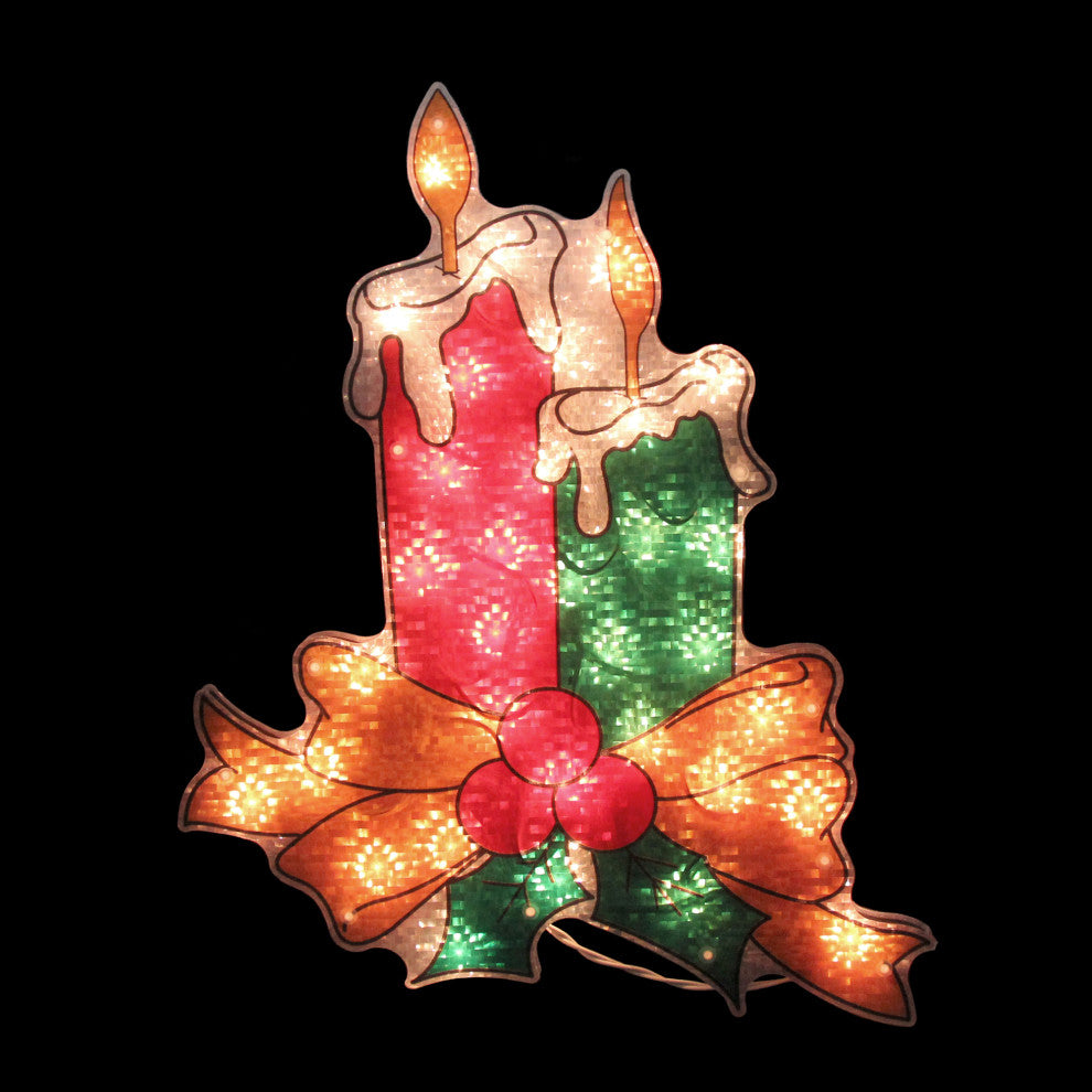 17" Lighted Holographic Candle Christmas Window Silhouette Decoration