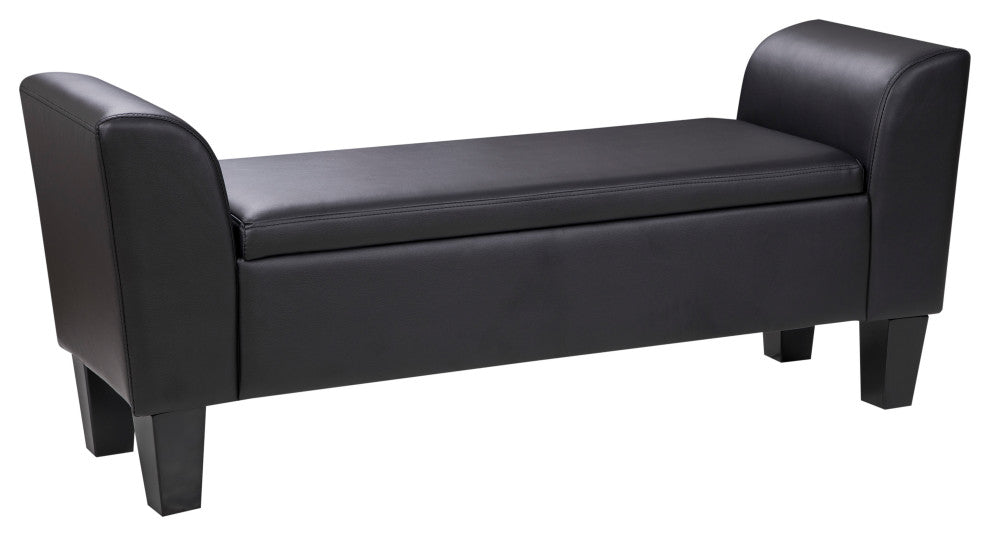 Claire Upholstered Flip Top Storage Bench by Grafton Home, Matte Black Faux Leather