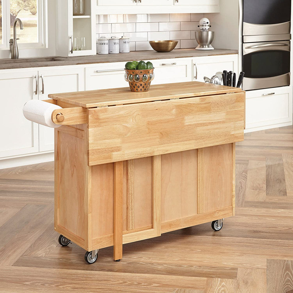 Natural Wood Kitchen Cart, Storage Cabinets, Drawers & Towel Rack