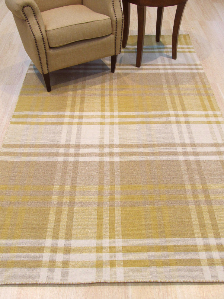 Hand-Tufted Wool Yellow Transitional Geometric Plaid Rug, 12' X 15'