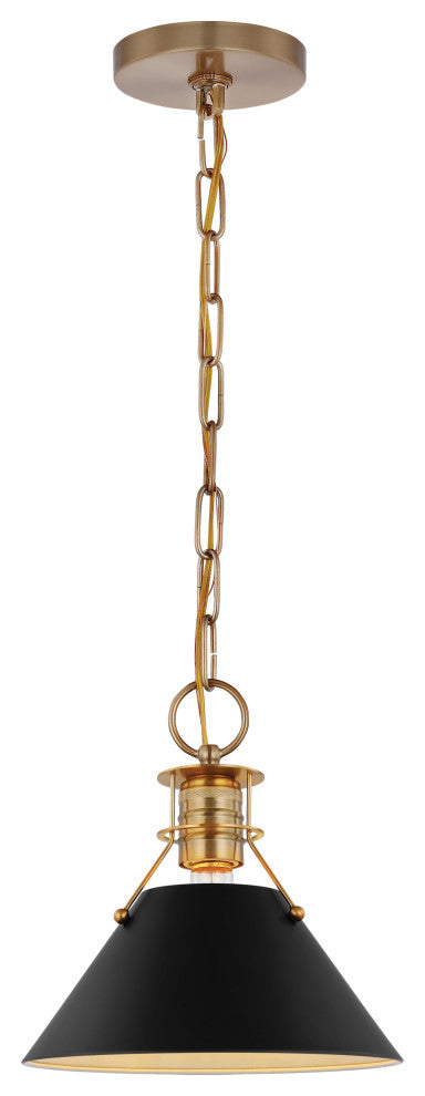 Outpost 1-Light Small Pendant, Matte Black With Burnished Brass