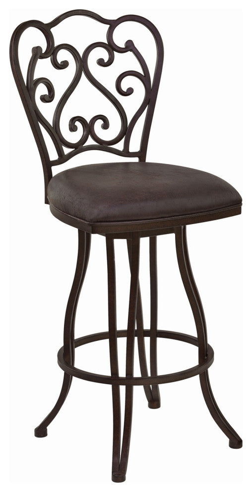 Benzara BM238332 Scroll Design Open Back Barstool With Fabric Padded Seat, Gray