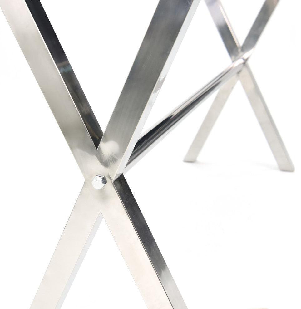 Silver Lizard Leather Console Table With Stainless Steel Legs