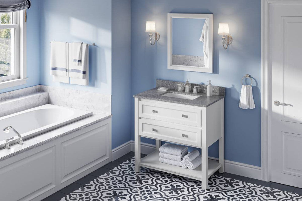 Adler Transitional 36" White Vanity, Boulder Cultured Marble Vanity Top