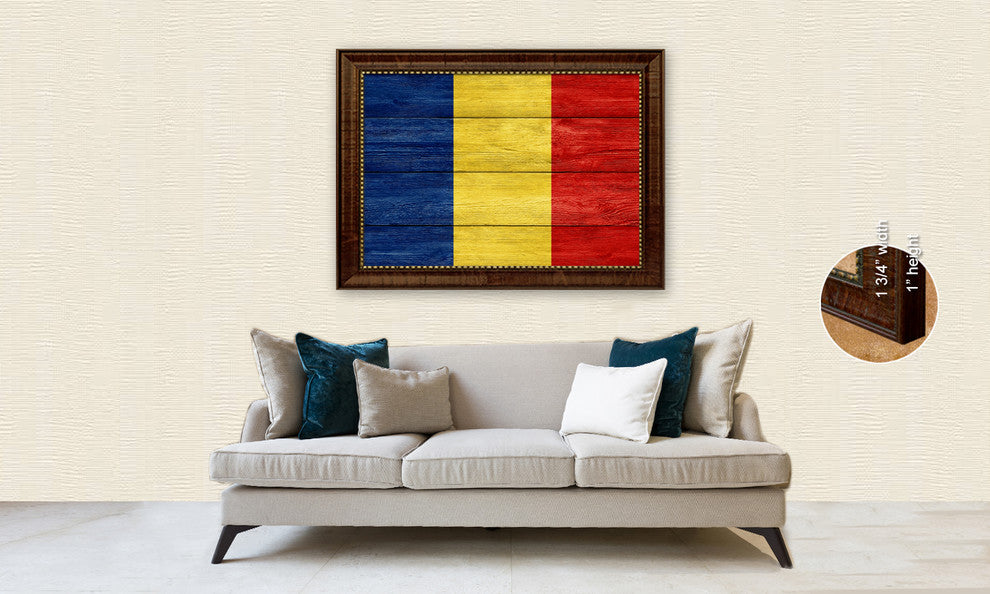 Russian Country Textured Flag Print With Brown Gold Frame, 15"X21"