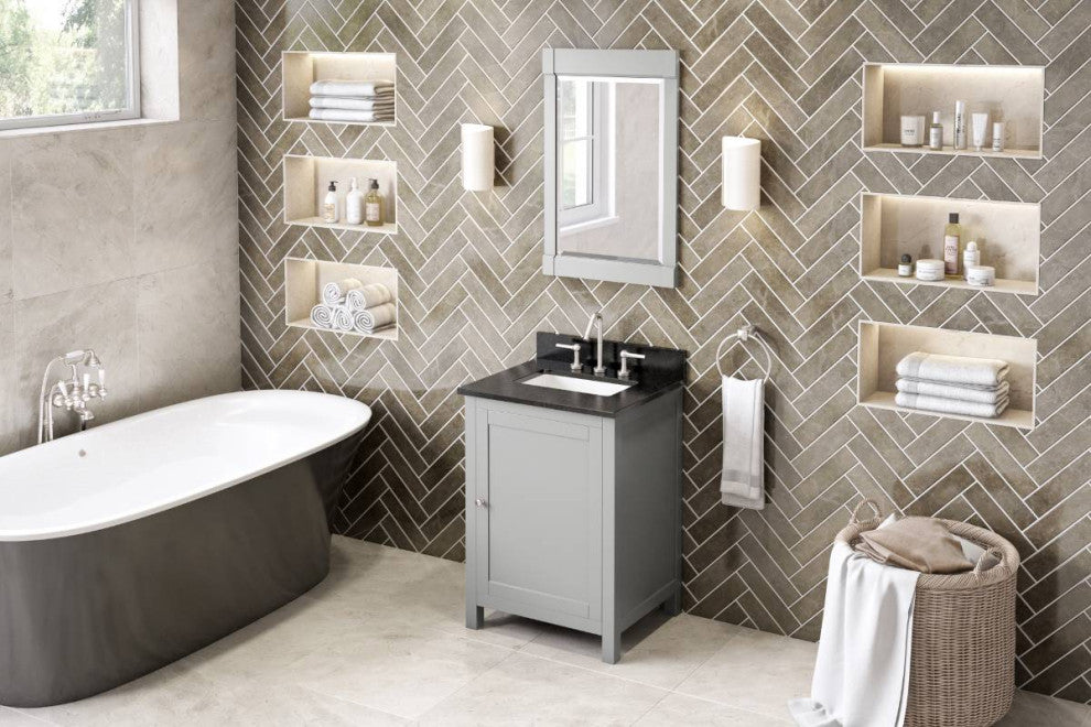 Astoria Transitional 24" Grey Vanity, Black Granite Vanity Top