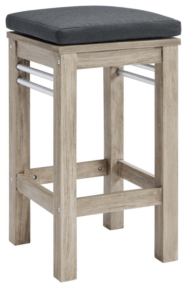 Wiscasset Outdoor Patio Acacia Wood Bar Stool-Light Gray
