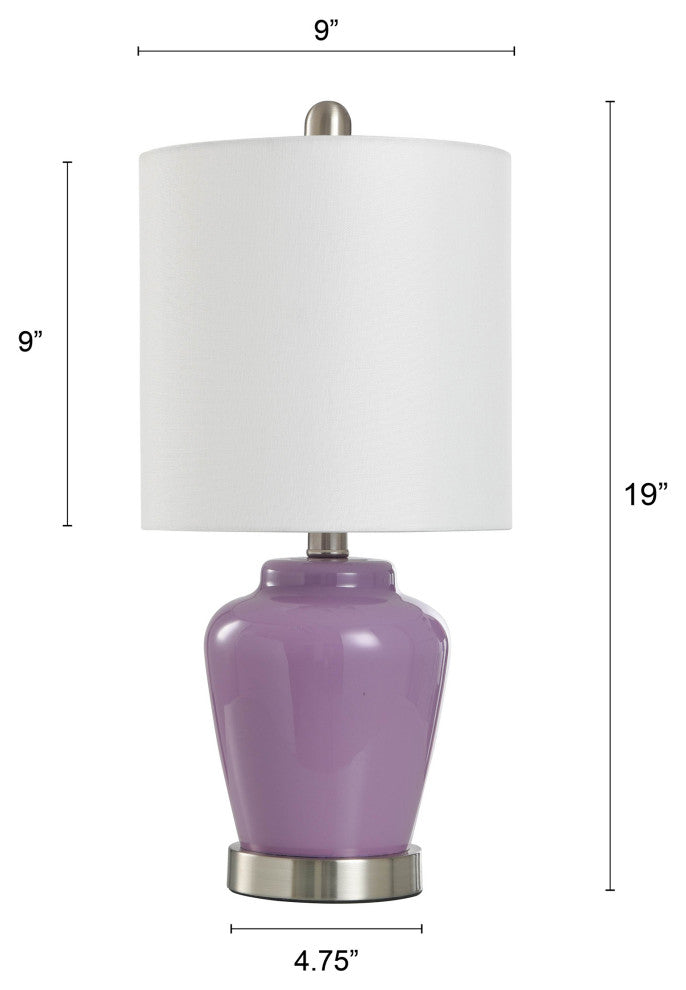 Glass Accent Table Lamp, Lilac, Brushed Steel, White