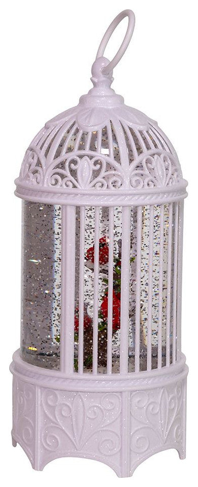 Kurt Adler 10.25" Battery-Operated LED Swirl Cardinals in Water Bird Cage