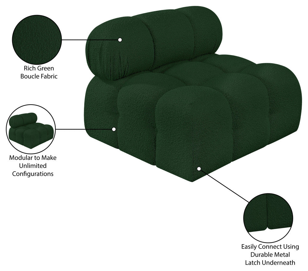 Ames Boucle Fabric Modular Chair, Green, Armless Chair