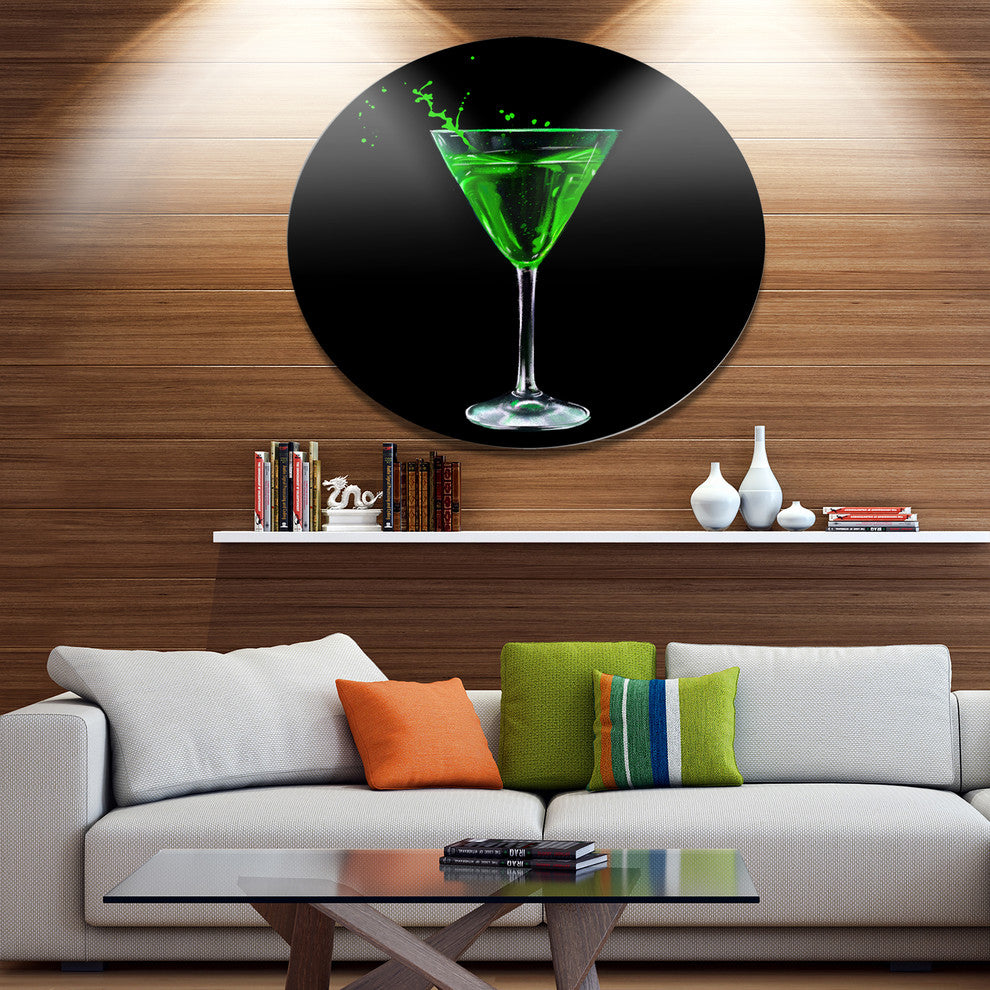Absinthe On Black Background, Modern Round Wall Art, 23"