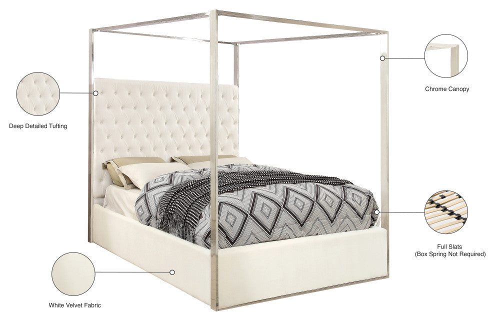 Porter Velvet Bed, White, Queen
