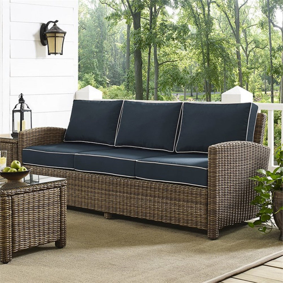 Crosley Furniture Bradenton Polyester Fabric Patio Sofa in Brown/Navy