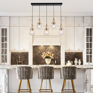 LNC 5-Light Black and Polished Gold Modern Linear Large Kitchen Island Light