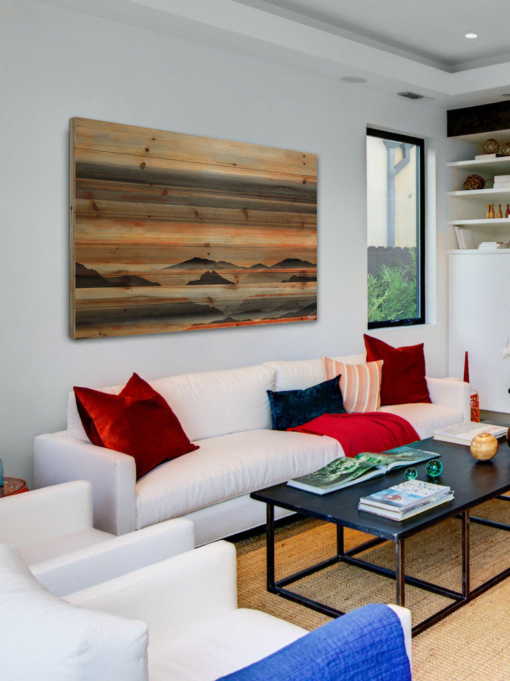 "Desert Mountains" Print on Natural Pine Wood, 36"x24"
