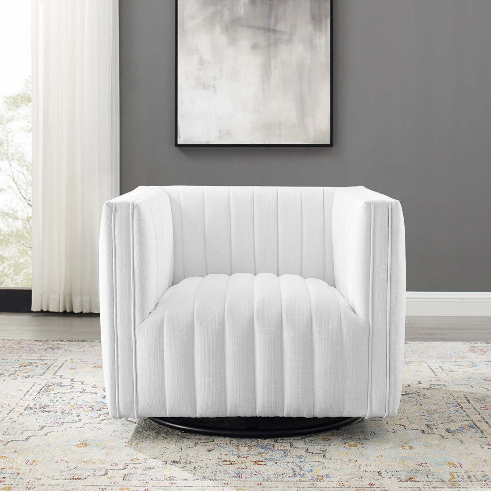 Tufted Armchair Accent Chair, Fabric, White, Modern, Living Lounge Hospitality