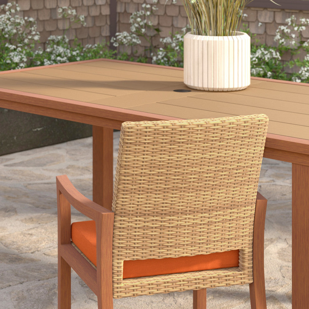 Mili 7 Piece Sunbrella Outdoor Patio Dining Set, Tikka Orange