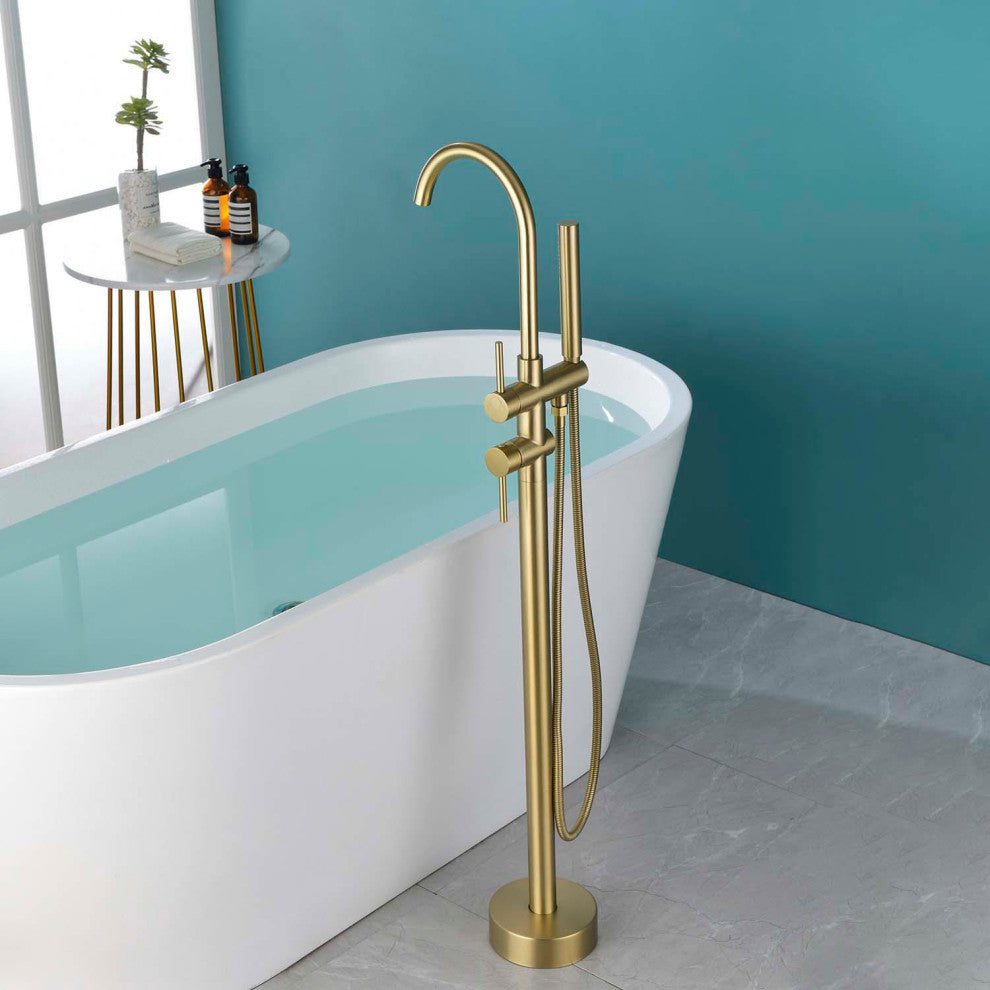 Givingtree Contemporary Floor Mount Tub Filler Trim, Brushed Nickel, Gold