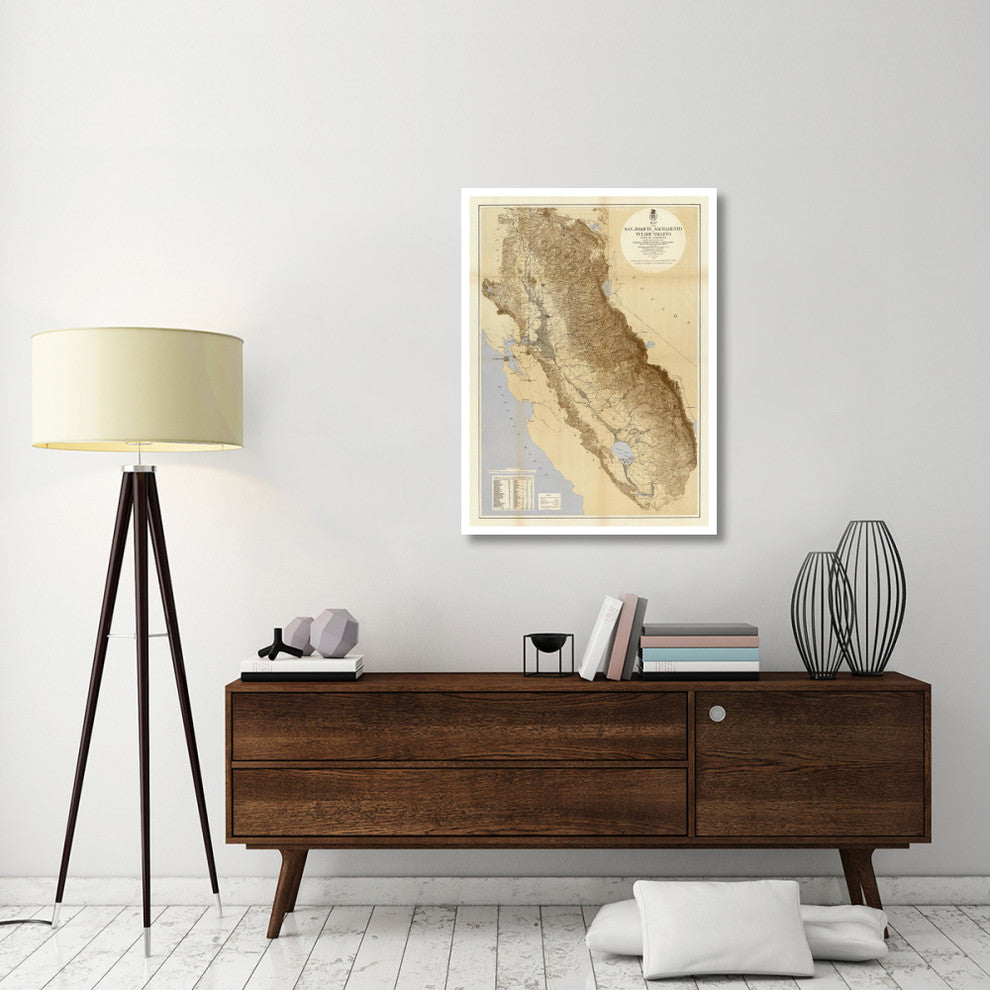 "Map of The San Joaquin, Sacramento and Tulare Valleys, 1873" Paper Art, 31"x42"