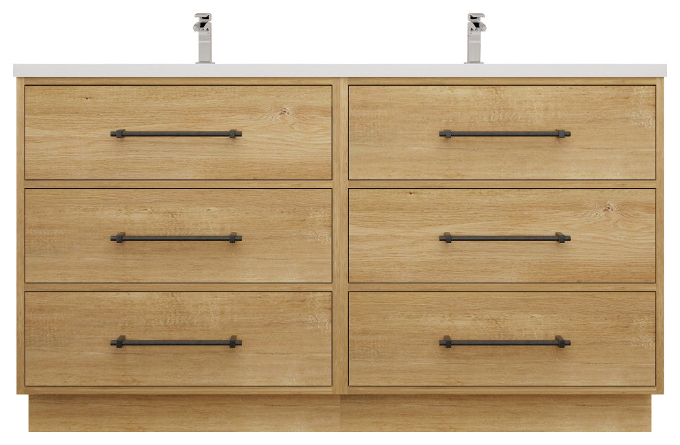 Victoria 60" Double Sink Solid Wood Bath Vanity, Oak
