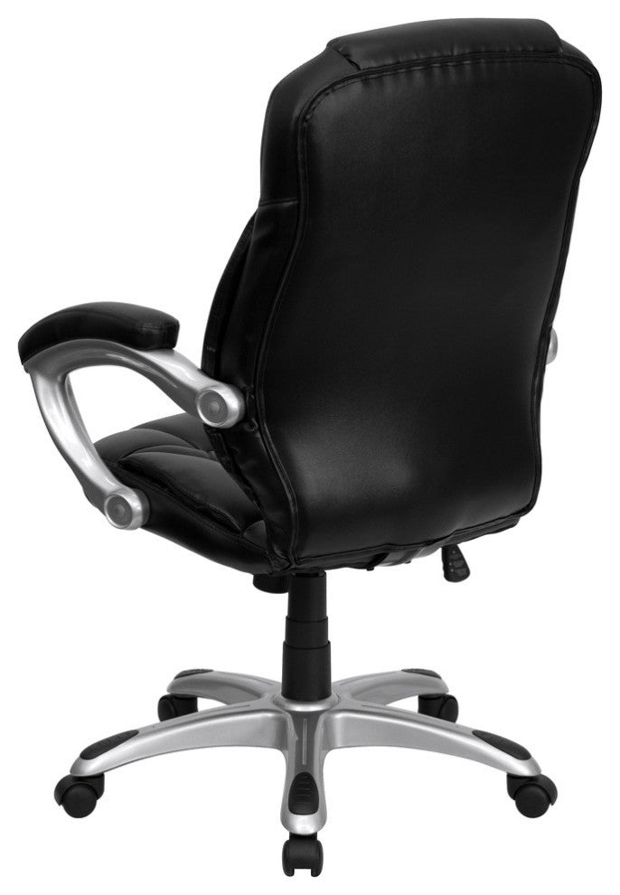 High Back Black Leather Contemporary Executive Swivel Chair With Arms