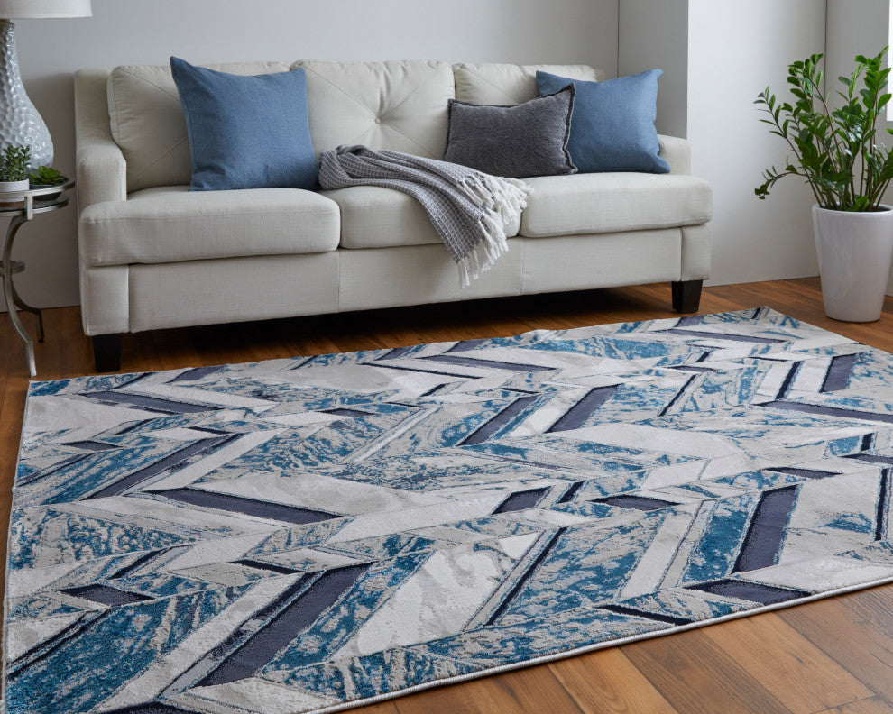Weave & Wander Armada Modern Navy Blue/Beige Rug, 10'x13'2"