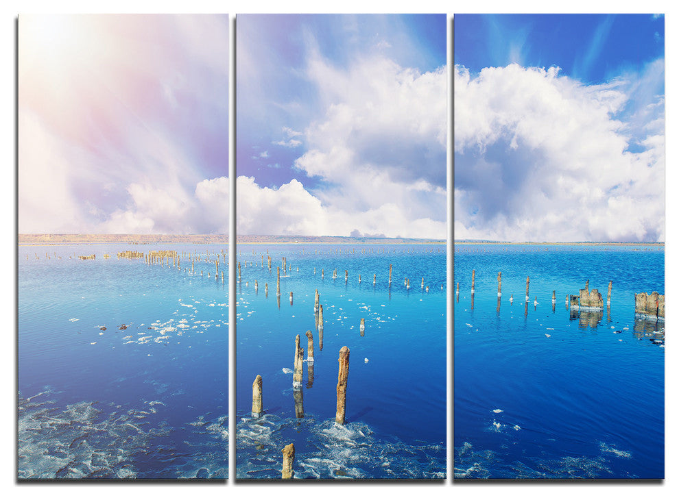 "Blue Salt Lake Under Clouds" Metal Wall Art, 3 Panels, 36"x28"