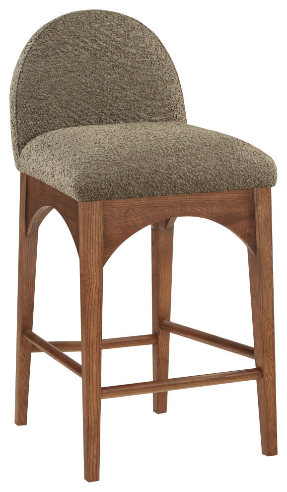 Waldorf Chenille Upholstered Stool, Black, Chenille, Natural Finish, Olive, Boucle Fabric, Walnut Finish