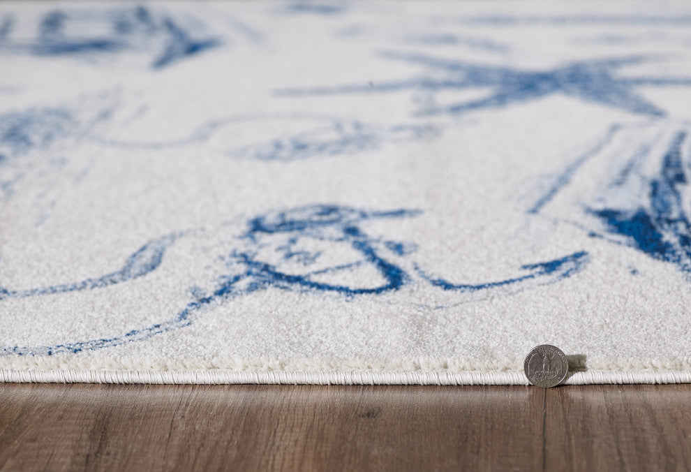 Stella Ivory/Navy Coastal Area Rug, 7'10 X 10'10