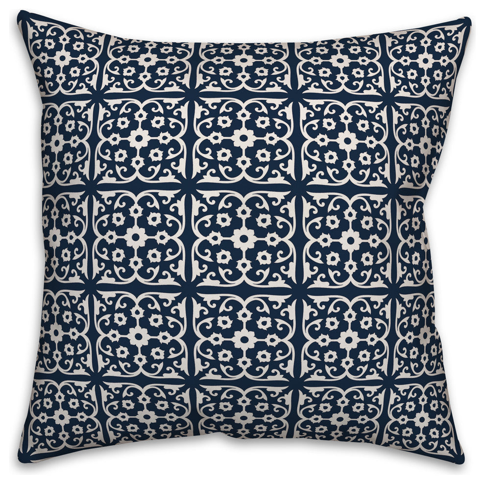 Navy Tile 16x16 Throw Pillow