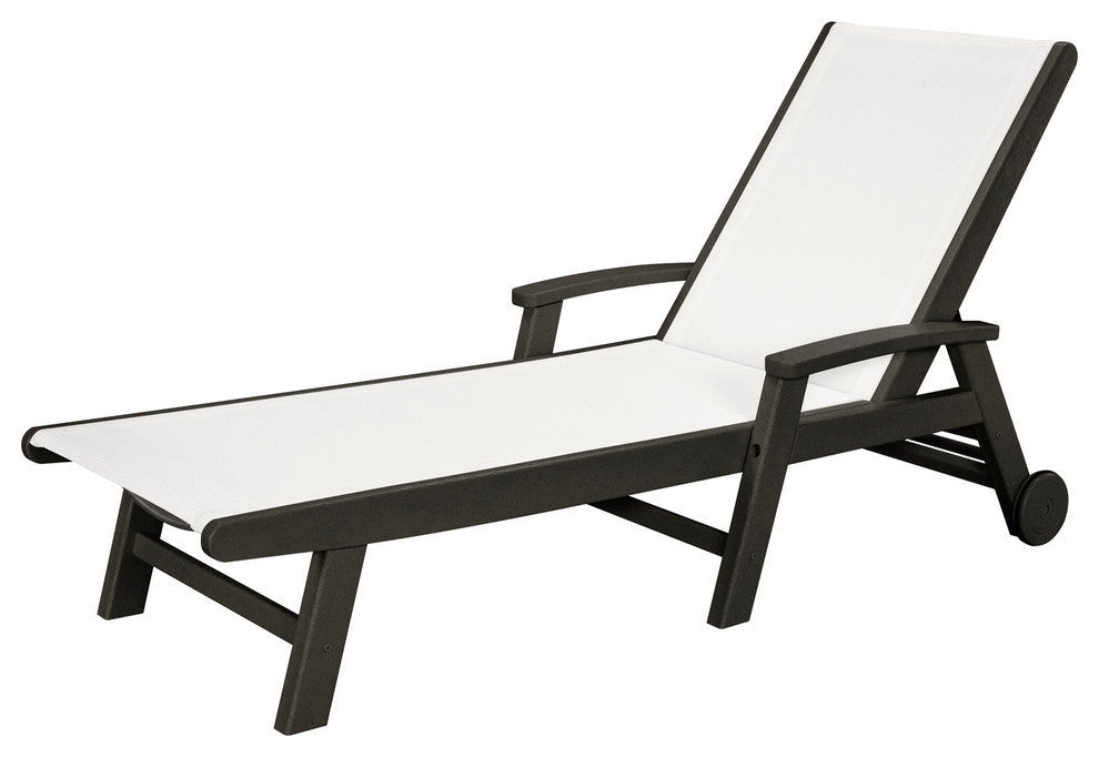 Coastal Chaise With Wheels, Black / White Sling