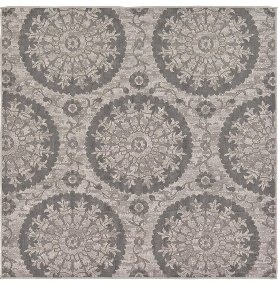 Rug Unique Loom Outdoor Botanical Gray Square 6' 0 x 6' 0