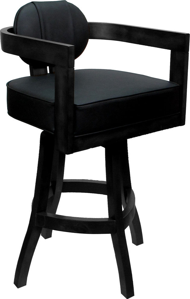 Swivel Wood Bar Stool Kadir Plus on S-Base, Black Vinyl - Black, 26"