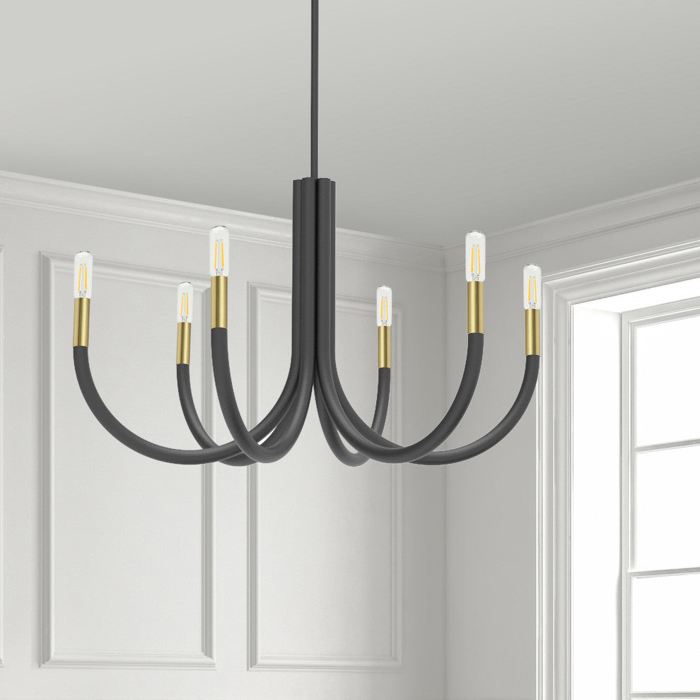 Matte Black Modern Chandelier With Aged Brass Metal