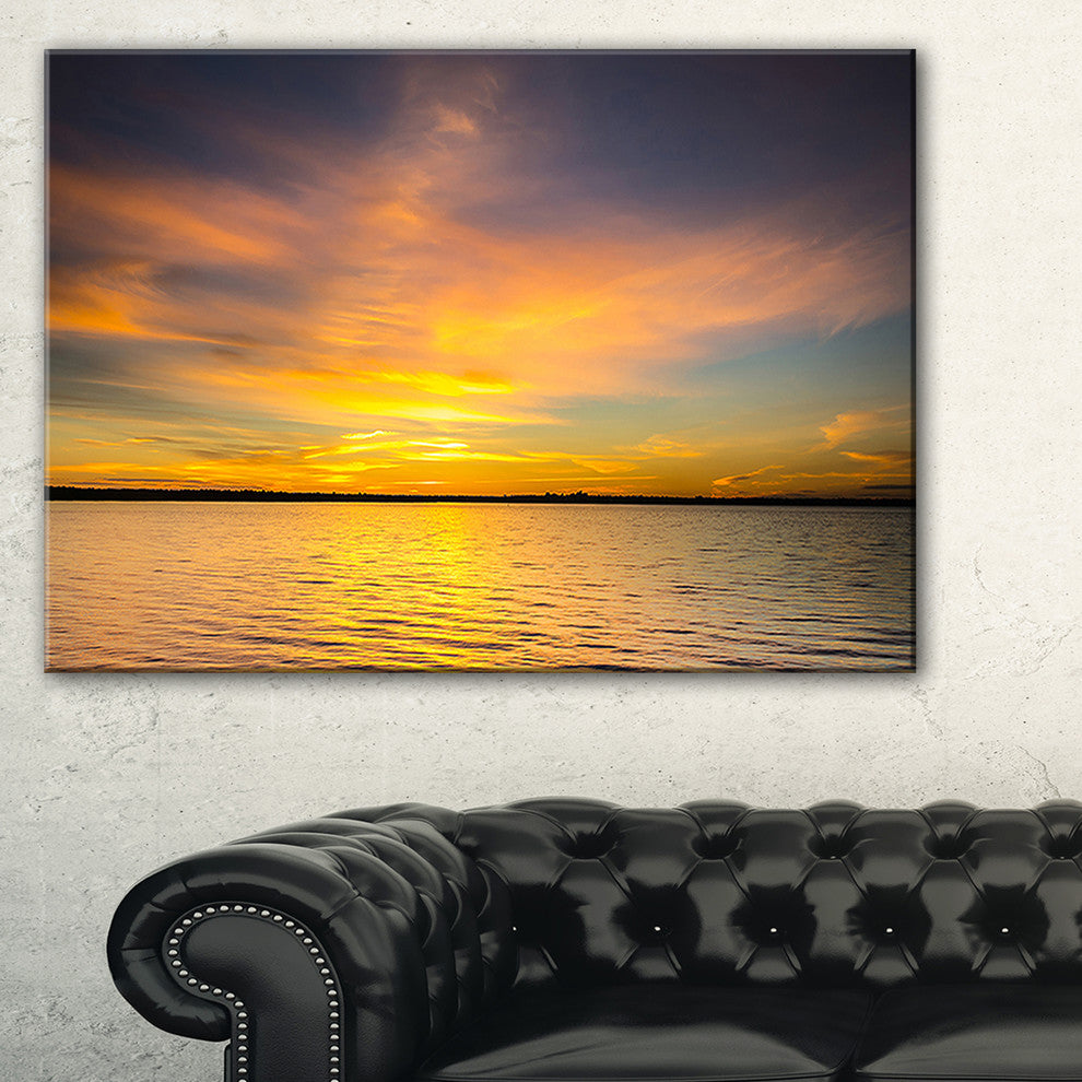 "Yellow Sunrise Light Hitting Waters" Seashore Canvas Print, 32"x16"