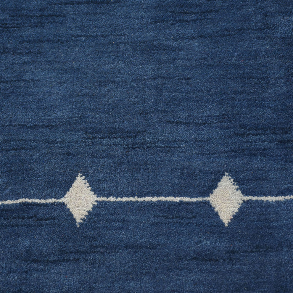 HAND KNOTTED LOOM WOOL ECO-FRIENDLY AREA RUGS - Rectangle, Blue, Geometric