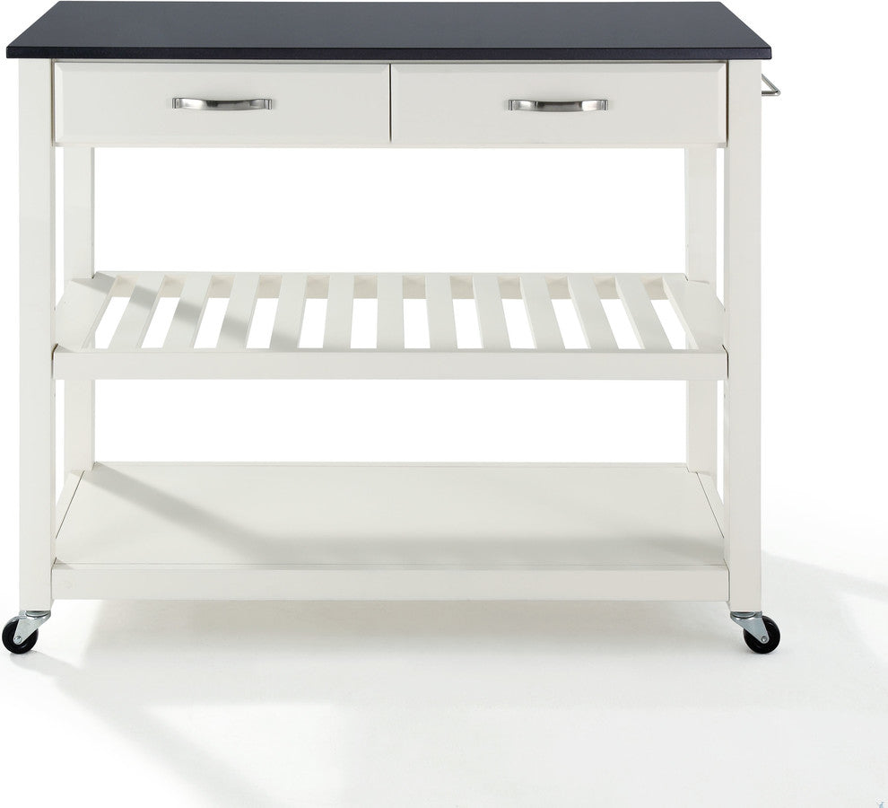 Crosley 2 Drawer Black Granite Top Kitchen Cart in White